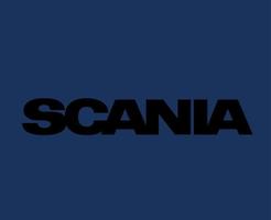 scania marca logo auto simbolo nome nero design svedese automobile vettore illustrazione con blu sfondo