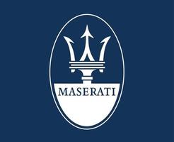 maserati marca logo auto simbolo bianca design italiano automobile vettore illustrazione con blu sfondo
