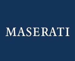 maserati logo marca simbolo nome bianca design italiano auto automobile vettore illustrazione con blu sfondo