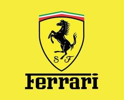 ferrari marca logo auto simbolo con nome design italiano automobile vettore illustrazione con giallo sfondo