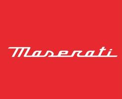 maserati simbolo marca logo nome bianca design italiano auto automobile vettore illustrazione con rosso sfondo