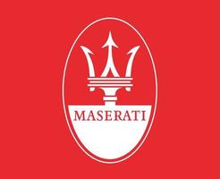 maserati marca logo auto simbolo bianca design italiano automobile vettore illustrazione con rosso sfondo