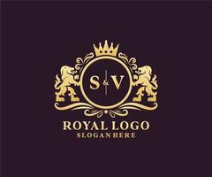 iniziale sv lettera Leone reale lusso logo modello nel vettore arte per ristorante, regalità, boutique, bar, Hotel, araldico, gioielleria, moda e altro vettore illustrazione.