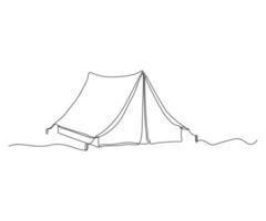 turista tenda, disegnato a mano, continuo monolinea, disegno nel uno linea vettore