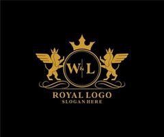 iniziale wl lettera Leone reale lusso stemma araldico logo modello nel vettore arte per ristorante, regalità, boutique, bar, Hotel, araldico, gioielleria, moda e altro vettore illustrazione.