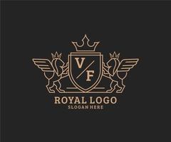 iniziale vf lettera Leone reale lusso stemma araldico logo modello nel vettore arte per ristorante, regalità, boutique, bar, Hotel, araldico, gioielleria, moda e altro vettore illustrazione.