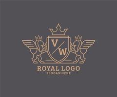 iniziale vw lettera Leone reale lusso stemma araldico logo modello nel vettore arte per ristorante, regalità, boutique, bar, Hotel, araldico, gioielleria, moda e altro vettore illustrazione.