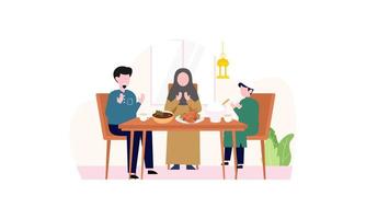 iftar festa con famiglia durante Ramadan, pasto con musulmano famiglia, Ramadan digiuno illustrazione vettore