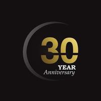 30 anni di anniversario logo modello vettoriale illustrazione design oro e nero