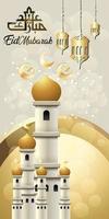 bellissimo Ramadan kareem saluto carta design con mandala arte. islamico calligrafia. Ramadan kareem sfondo con bellissimo lanterne islamico moschea minatore. vettore