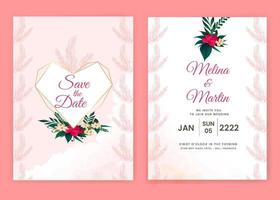 invito carta con bellissimo fioritura floreale acquerello sfondo. elegante nozze carta con bellissimo floreale vettore. bellissimo mano disegno nozze invito design rosa rosa invito modello. vettore