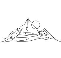 minimalista montagna linea arte, paesaggio schema disegno, semplice scenario schizzo, sole illustrazione, natura opera d'arte, vettore disegno, mano disegnato