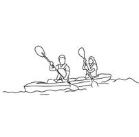 minimalista canottaggio linea arte, kayak schema disegno, canoa rafting illustrazione, vettore barca, sport