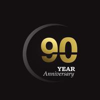 90 anni anniversario logo modello vettoriale illustrazione design oro e nero