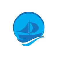 barca a vela barca su mare oceano onda con logo design vettore