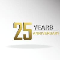 25 anni di anniversario logo modello vettoriale illustrazione design oro e bianco