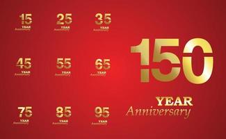 set anno anniversario logo modello vettoriale illustrazione design oro elegante