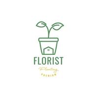 fioraio casa pianta vaso pentole giardinaggio fiori minimalista logo design vettore icona illustrazione