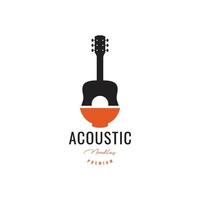 acustico chitarra musica ristorante spaghetto ciotola logo design vettore icona illustrazione