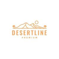 deserto picco sabbia Noce di cocco alberi tramonto Linee minimalista logo design vettore icona