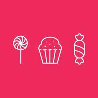 bambini cibo preferito torta e lecca-lecca caramella linea minimalista design vettore icona illustrazione