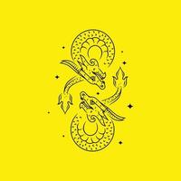 yang posa Drago serpente cultura antico linea logo design vettore