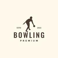 giovane uomo giocando sport bowling silhouette fricchettone logo design vettore icona illustrazione