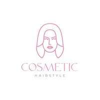bellezza cura viso femmina lungo capelli pelle cosmetico linea minimalista logo design vettore icona illustrazione