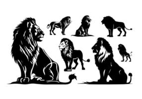 Leone re silhouette nero logo animali sagome icone impostato mano disegnato Leone testa viso silhouette vettore illustrazione