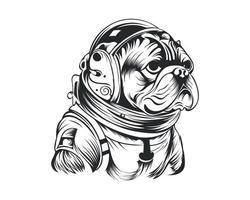 nero e bianca astronauta bulldog vettore illustrazione, astronauta cane silhouette