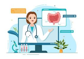 proctologo o colonscopia illustrazione con un' medico esamina di il colon e dannoso batteri nel cartone animato mano disegnato per atterraggio pagina modelli vettore