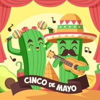 cinco de mayo celebrazione con cactus personaggio giocando chitarra e maracas vettore