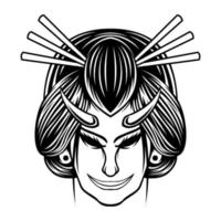 diavolo geisha ragazza nero e bianco disegno portafortuna logo design vettore illustrazione nel moderno stile design
