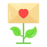 lettera Busta con cuore su pianta, vettore design di in crescita amore pianta