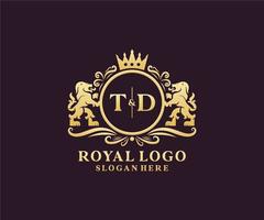 iniziale td lettera Leone reale lusso logo modello nel vettore arte per ristorante, regalità, boutique, bar, Hotel, araldico, gioielleria, moda e altro vettore illustrazione.