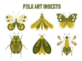 primavera motivi nel popolare arte stile. popolare arte insetti vettore