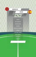 calcio incontro statistico tavola con piatto verde campo sfondo. Marocco vs Spagna. vettore