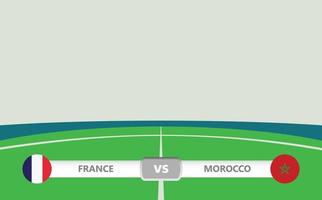 vettore incontro anteprima con un' inferiore terzo etichetta entro calcio stadio sfondo. Francia vs Marocco.