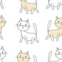 bianca gatto nel scarabocchio stile senza soluzione di continuità modello. mano disegnato animale domestico vettore Stampa. animale lineare illustrazione