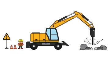 vettore illustrazione colore bambini costruzione mini dimensione su ruote trapano scavatrice e costruzione lavoratore clipart