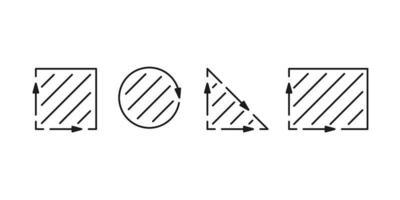 misurare la zona di forma quadrato, triangolo, cerchio e rettangolo, dimensione dentro m2 icona. misurazione superficie dimensione cartello. dimensione di posto con lunghezza e larghezza freccia. quantità piazza metro di spazio vettore