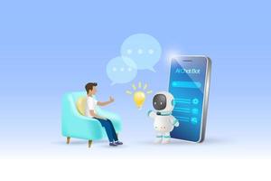 ai Chiacchierare Bot chat con uomo fornire inteligente soluzione idea su tavoletta. artificiale intelligenza robot risposta domande e creare inteligente raffinatezza conversazione. 3d vettore.