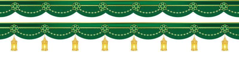 islamico ornamento tenda, lanterna lampada modello, intestazione o footer per sfondo, striscione, manifesto, copertina disegno, sociale media alimentazione, storie. Ramadan kareem e eid mubarak 2023 concetto vettore