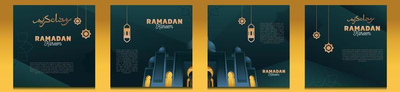 Ramadan kareem sociale media bandiera modello design bellezza moschea con lampada vettore
