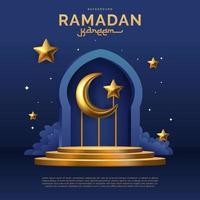 Ramadan kareem bandiera modello mezzaluna Luna su il cancello con molti stelle nel il notte vettore illustrazione