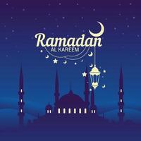 Ramadan kareem design bandiera moschea su il notte vettore illustrazione