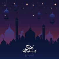 Ramadan kareem saluto con silhouette moschea su il notte vettore illustrazione