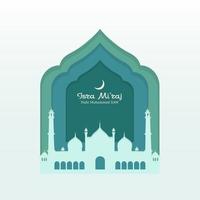 Isra mi'raj saluto con moschea e verde carta stile vettore