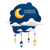 Ramadan kareem notte mezzaluna Luna con nube vettore illustrazione