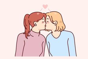 contento donne baci mostrare omosessuale relazioni. gay coppia godere relazioni. lgbt società concetto. vettore illustrazione.